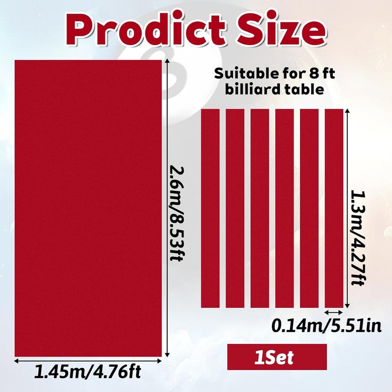Zelphvt Pool Table Felt 8.5ft Red Billiard Cloth with 6 Cloth Strips for Bars Clubs Hotels Billiard Table - Image 2